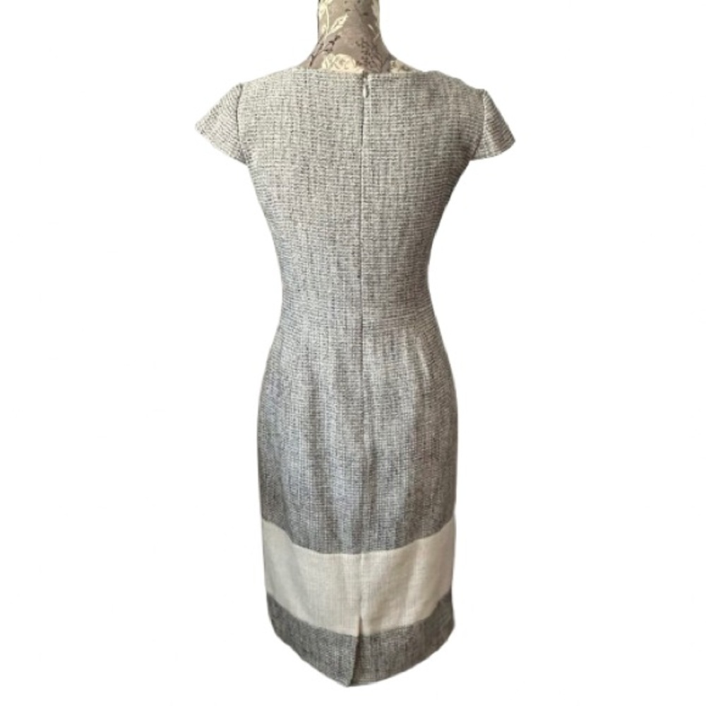 Kay Unger Chick Women's Sz.4 Gray Black & Ivory Short Sleeves Lined Midi Dress - Picture 4 of 16
